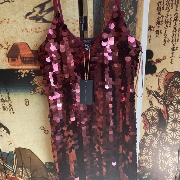 New Look | Dresses | New Uk2 Burgundy Sequin Mini Dress By New Look